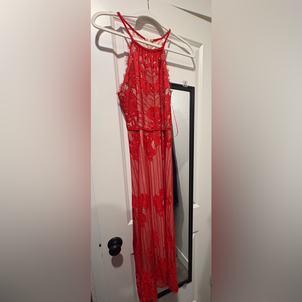Chelsea & Violet Eyelash Lace Red Overlay Midi dress size small